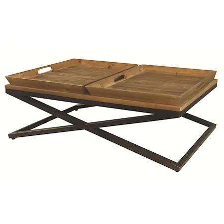 Jax Wood & Metal Coffee Table w/ Trays